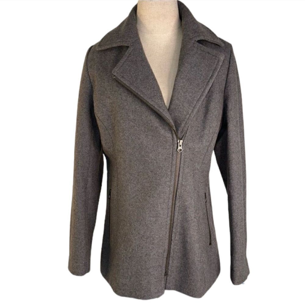 Kristen Blake‎ Wool Blend Gray Moto Jacket Womens Medium Modern Outdoor Winter